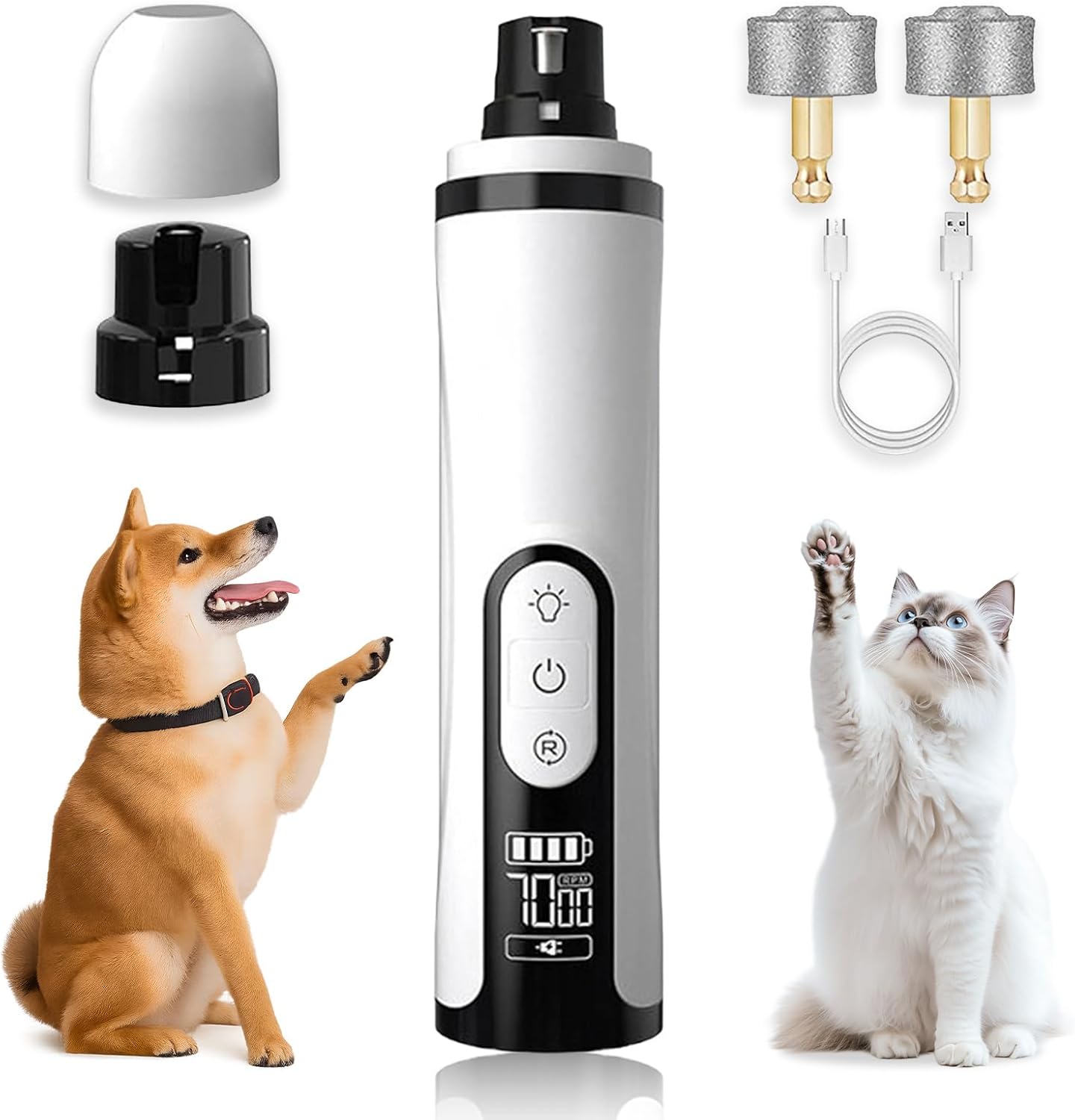 Silent Groom Pro Pet Nail Grinder, Silent Groom Pro Nail Grinder with Led Light, Pet Nail Trimmer with 2 Replacement Heads, Paws Grooming & Smoothing for Dogs Cats