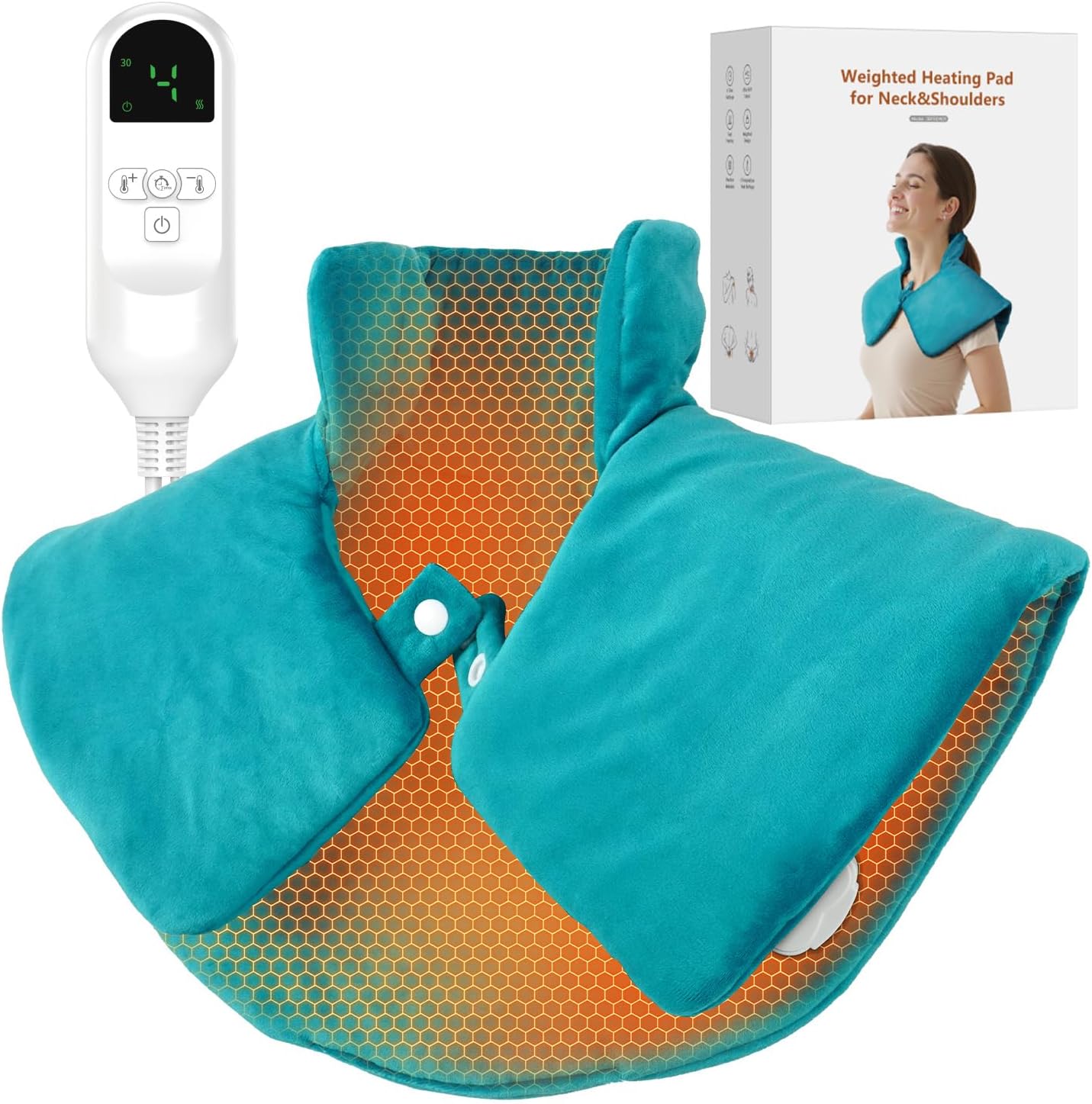 Weighted Heating Pad for Neck and Shoulders, Electric Heat Wrap with 6 Temperature & 4 Timer Settings, Auto Shut-Off, Machine Washable, Soothing Muscle Stiffness and Fatigue, Gift for Women Men