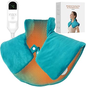Weighted Heating Pad for Neck and Shoulders, Electric Heat Wrap with 6 Temperature & 4 Timer Settings, Auto Shut-Off, Machine Washable, Soothing Muscle Stiffness and Fatigue, Gift for Women Men