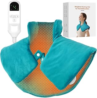 Weighted Heating Pad for Neck & Shoulders Pain Relief, Electric Heating Wrap, 6 Heat Settings, 4 Timers, Auto Shut-Off, Moist & Dry Use, Machine Washable, Gifts for Older, UL, CE Certification