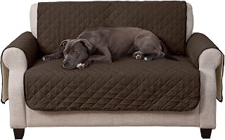 Furhaven Water-Resistant & Reversible Loveseat Cover Protector for Dogs, Cats, & Children - Two-Tone Pinsonic Quilted Living Room Furniture Cover - Espresso/Clay, Loveseat
