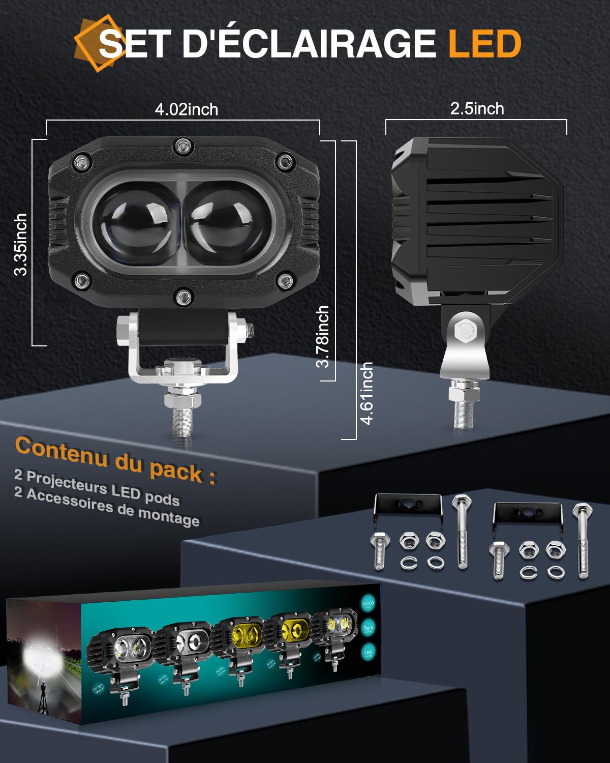 CO LIGHT Barre LED 4 Pouces Feux Tout-Terrain Puissants avec Eclairage Conduite 45W Projecteurs Spot pour Voiture Camion moto SUV bateau tracteur chariot 2 pièces