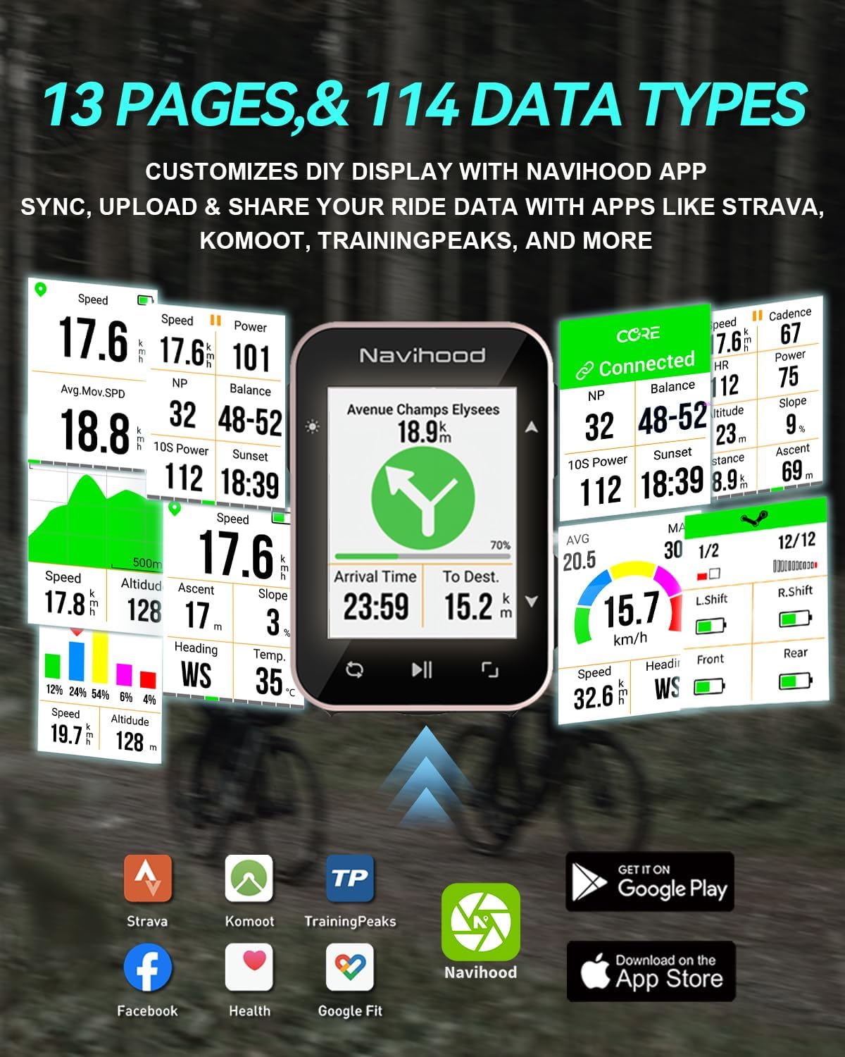 L2 GPS Bike Computer, 2" Color LCD Wireless Cycling Computer,Bike Speedometer Bluetooth ANT+, IPX7 Waterproof, Auto Backlight, Supports HR/Cadence/Power Sensors