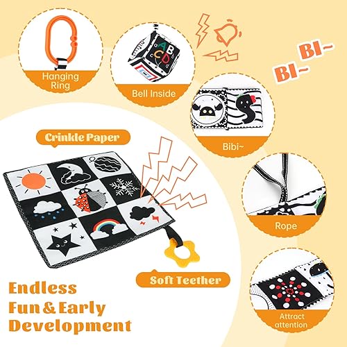 Miniatura 3 de 3 piezas de juguetes para bebés de alto contraste para recién nacidos, juguetes de bebé blanco y negro de 0 a 3 meses, juguetes suaves para bebés de