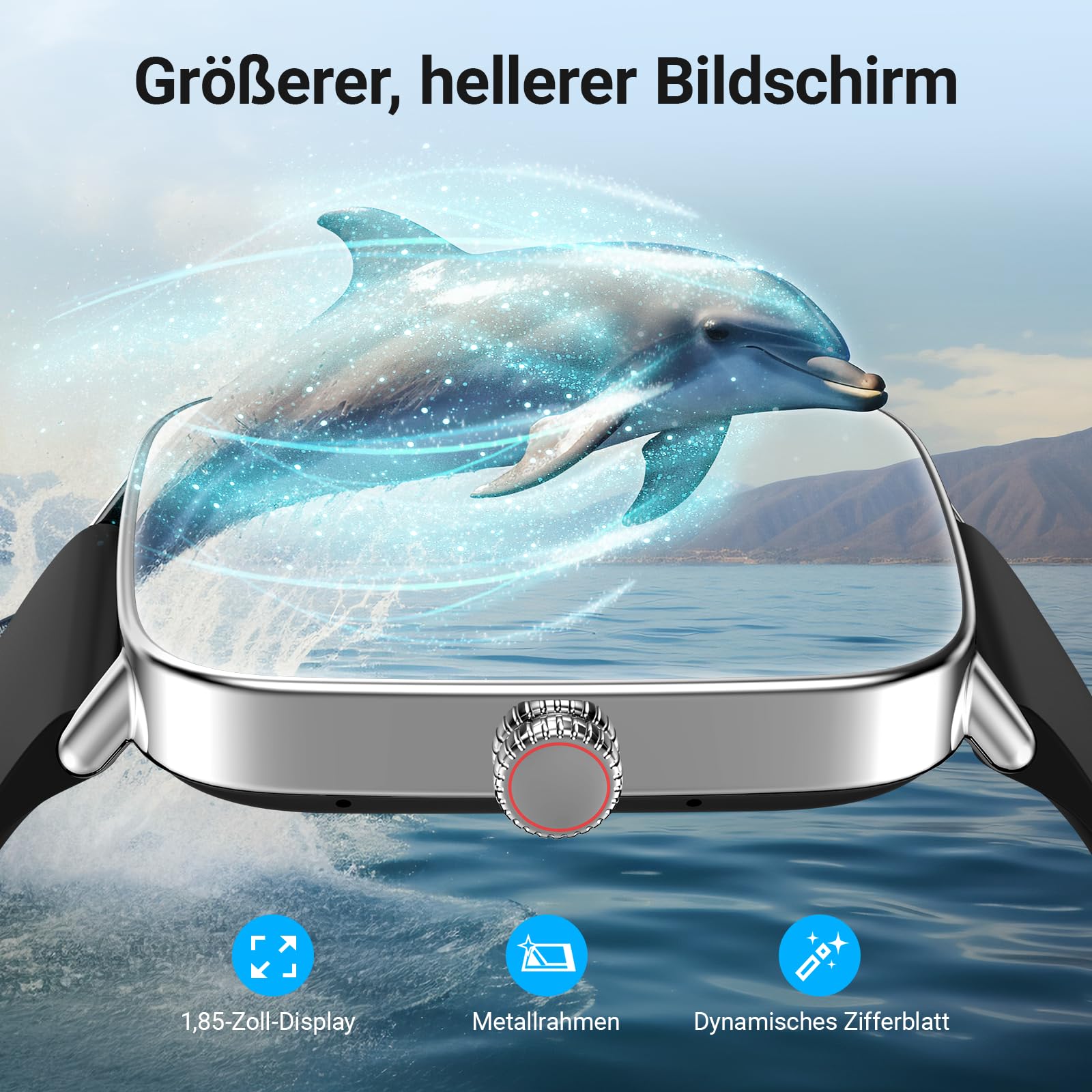 Smartwatch Herren Damen mit Telefonfunktion, 1,85" Fitnessuhr Smart Watch, 100+ Sportmodi Fitness Tracker mit Herzfrequenz/SpO2/Schlaf Monitor Schrittzähler, IP68 Wasserdicht Sportuhr für iOS Android