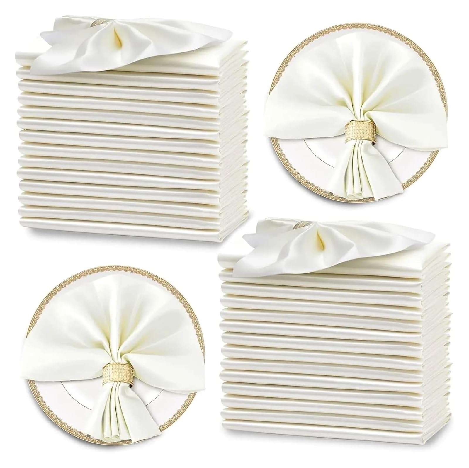 Cotton Table Napkins, Satin Table Napkins 30x30cm 12pk Multicolor for Wedding Birthday Party(12pcs Ivory)