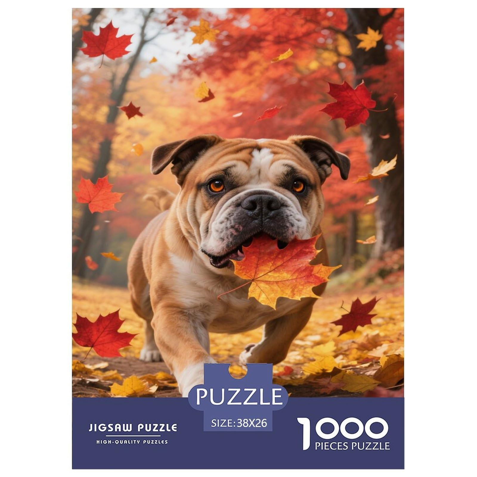 Bulldog Jigsaw Puzzles 1000 Piece Challenge Game for Adults,Autumn Forest Impossible Jigsaw Puzzles 1000 Piece Puzzle Educational Games 38x26cm/1000pcs