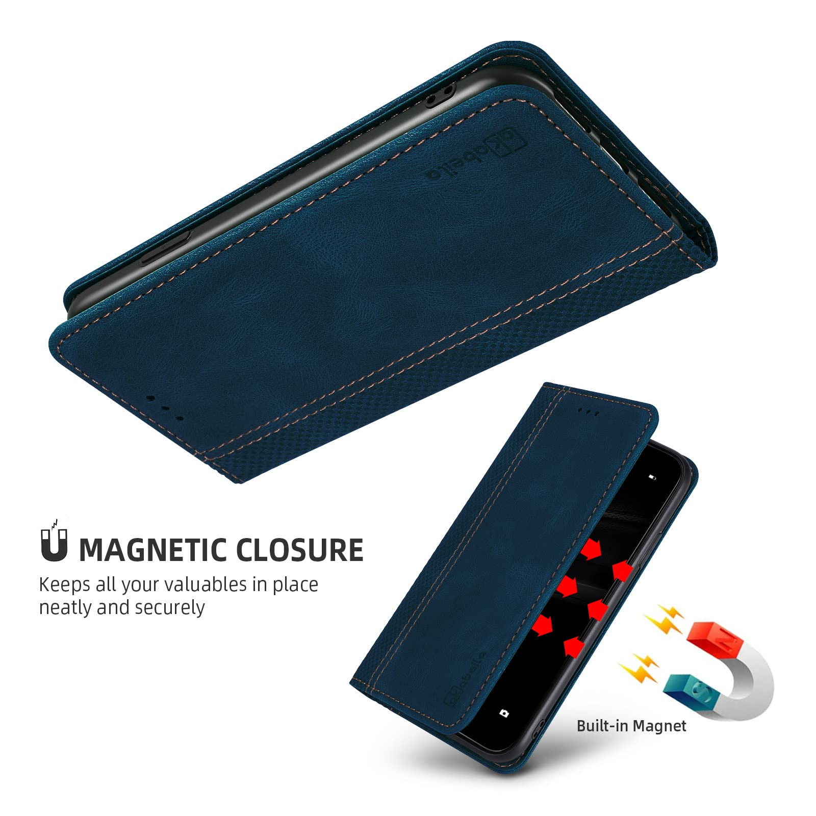 TEYYOS Cover Folio In Pelle Per Google Pixel 7a – Custodia Portafoglio Con Slot Carte E Chiusura Magnetica, Funzione Stand, Blu