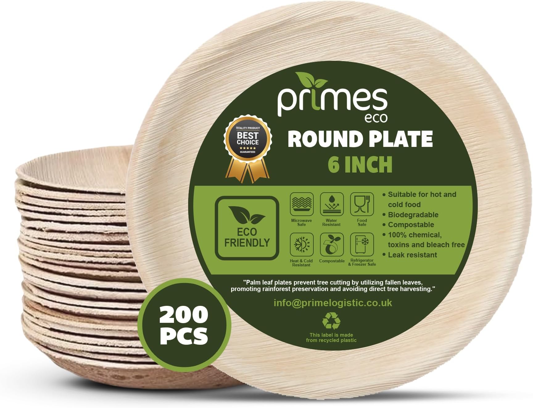 6" (15cms) 200 Pcs Palm Leaf Round Disposable Plates | Strong, Eco Friendly, Biodegradable, Compostable Like Wooden, Bamboo | Microwave & Oven Safe