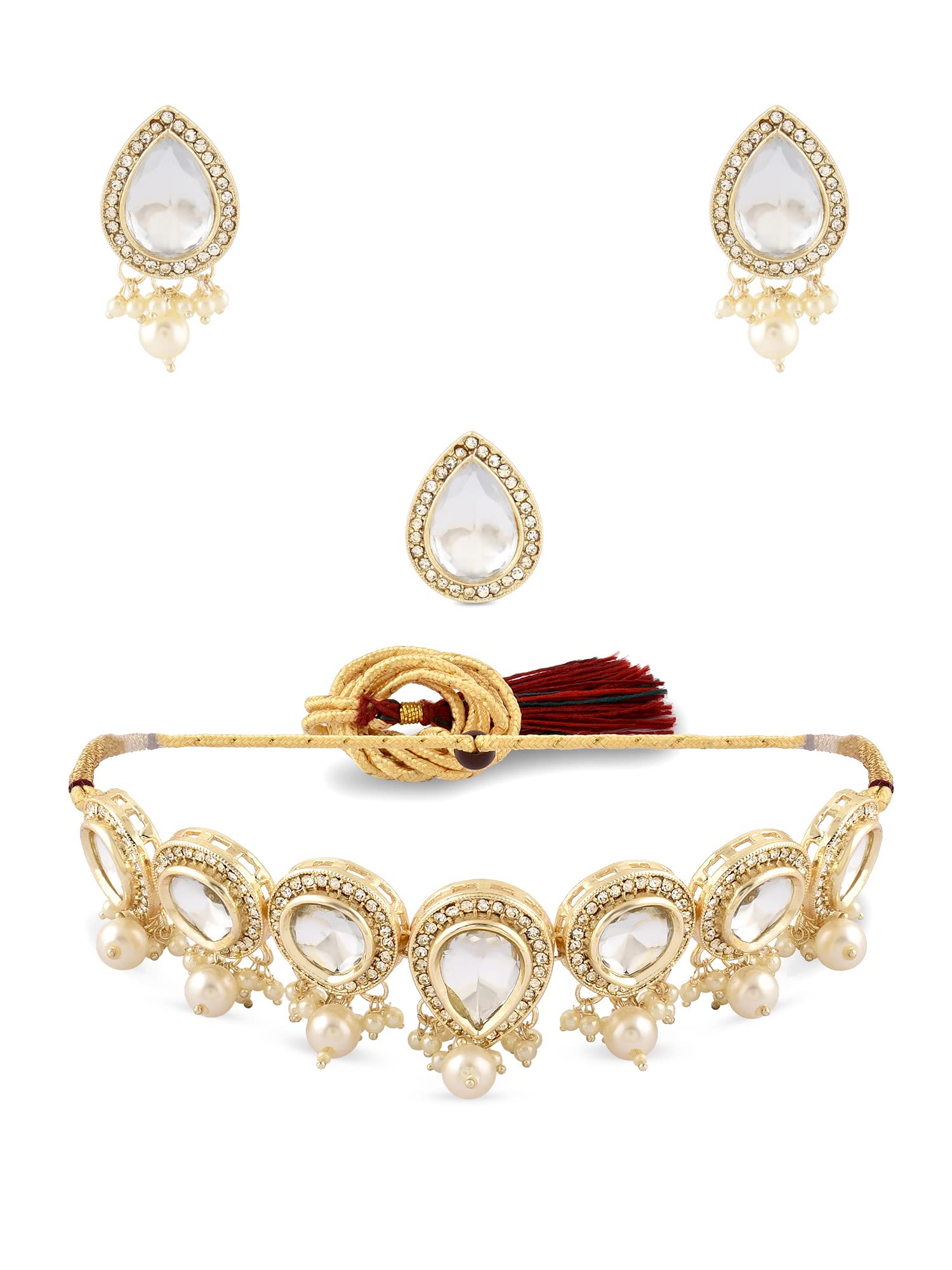 ZAVERI PEARLS Gold Tone Austrian Diamonds Kundan Choker Necklace Earring Ring Set For Women-ZPFK15904 (B0C4H3X5VL) Amazon Price History, Amazon Price Tracker