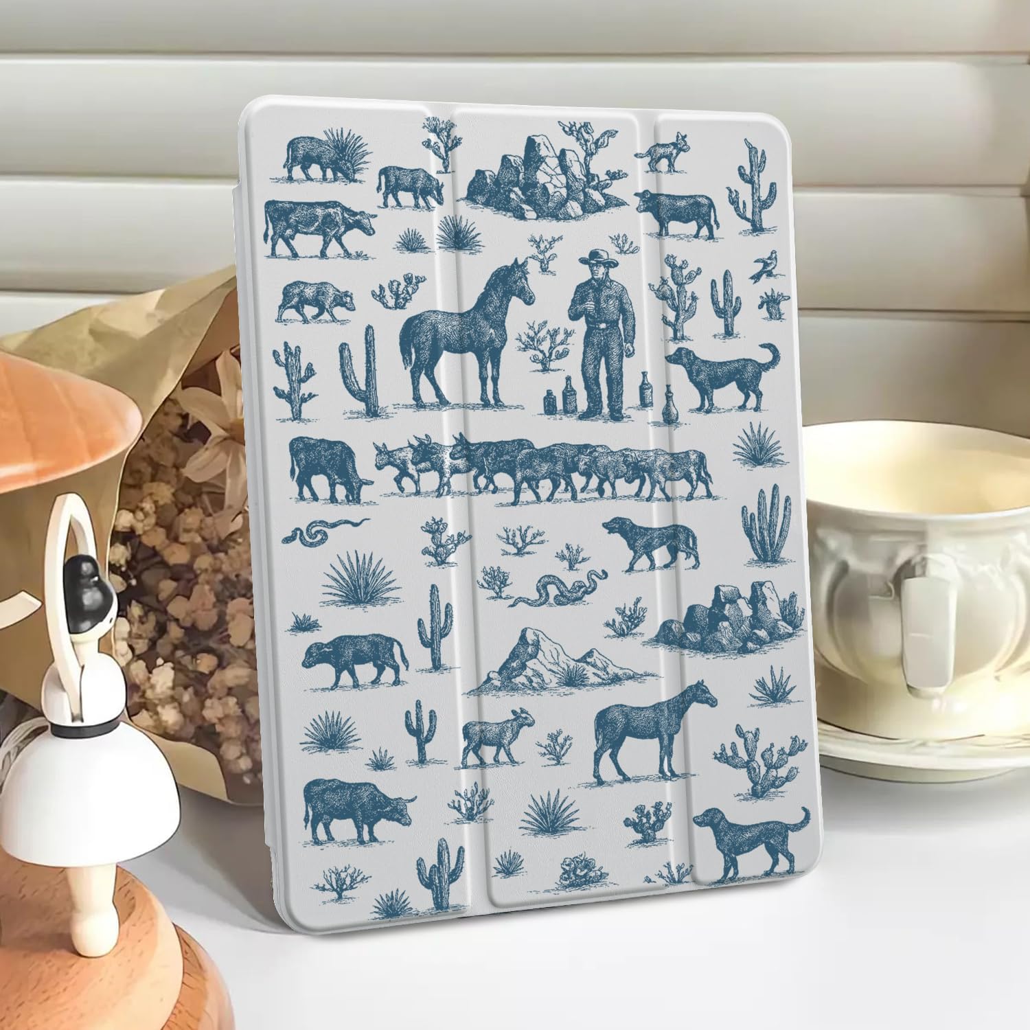 Cool Western Cowboy Case for Ipad Pro 12.9 Inch 5Th/6Th Western Pattern Cover Unique Print Shell Auto Sleep/Wake Anti-Slip Shockproof Cover with Clear Back & Pencil Holder(Girls Women)