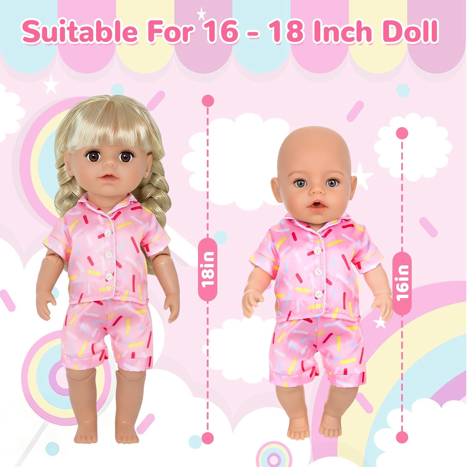 5 Set Baby Doll Clothes, Silk Baby Girl Dolls Clothes for 14-18 inch Dolls, Cartoon Animal Outfits with Shorts and Pants for 14-16 inch New Born Baby Dolls Accessories