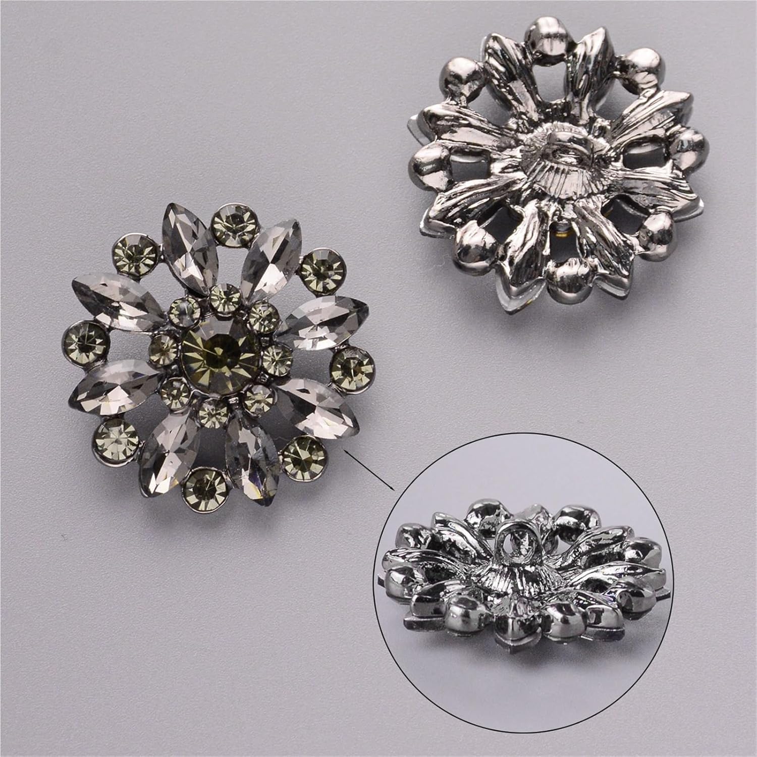 Knöpfe annähen, 8 Stück Blumen Ausgehöhlte Strass-Metallknöpfe