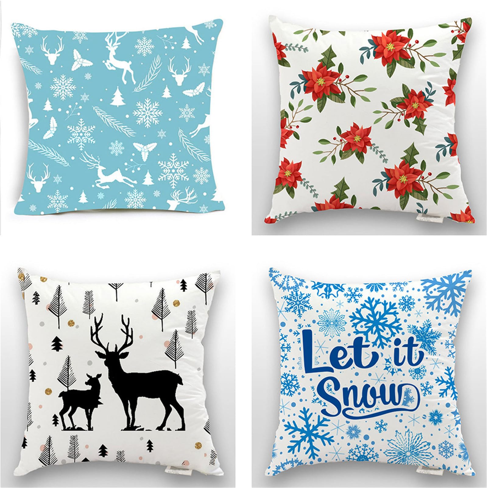 Housse coussin 70x70cm lot de 4 en lin avec motifs animaux et fleurs pour décoration de canapé