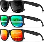 KALIYADI Sunglasses-Men Lunettes de soleil polarisées pour hommes Femmes Classic Matte Black Frame UV Protection 3pack