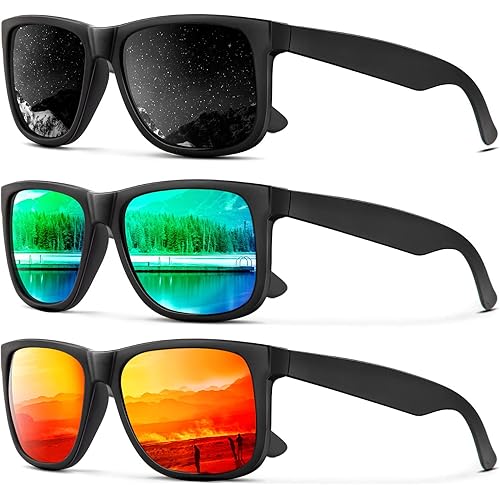 KALIYADI Sunglasses Men Polarized Sun glasses for Mens Womens Classic Matte Black Frame UV Protection 3pack