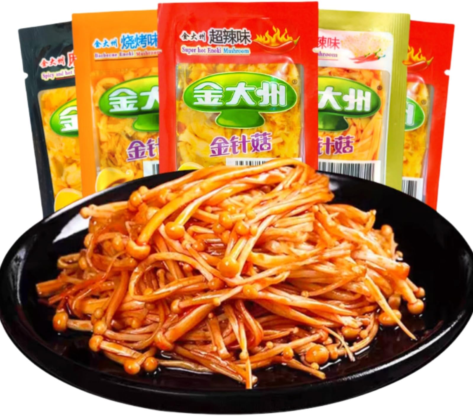 Chinese Specialties Spicy Red Oil Enoki Mushroom, Pickled Vegetables, Latiao Spicy Strips, Chili Sauce Pickle, Crispy Mushroom, Snack Relish Gift Pack, 12 Bags