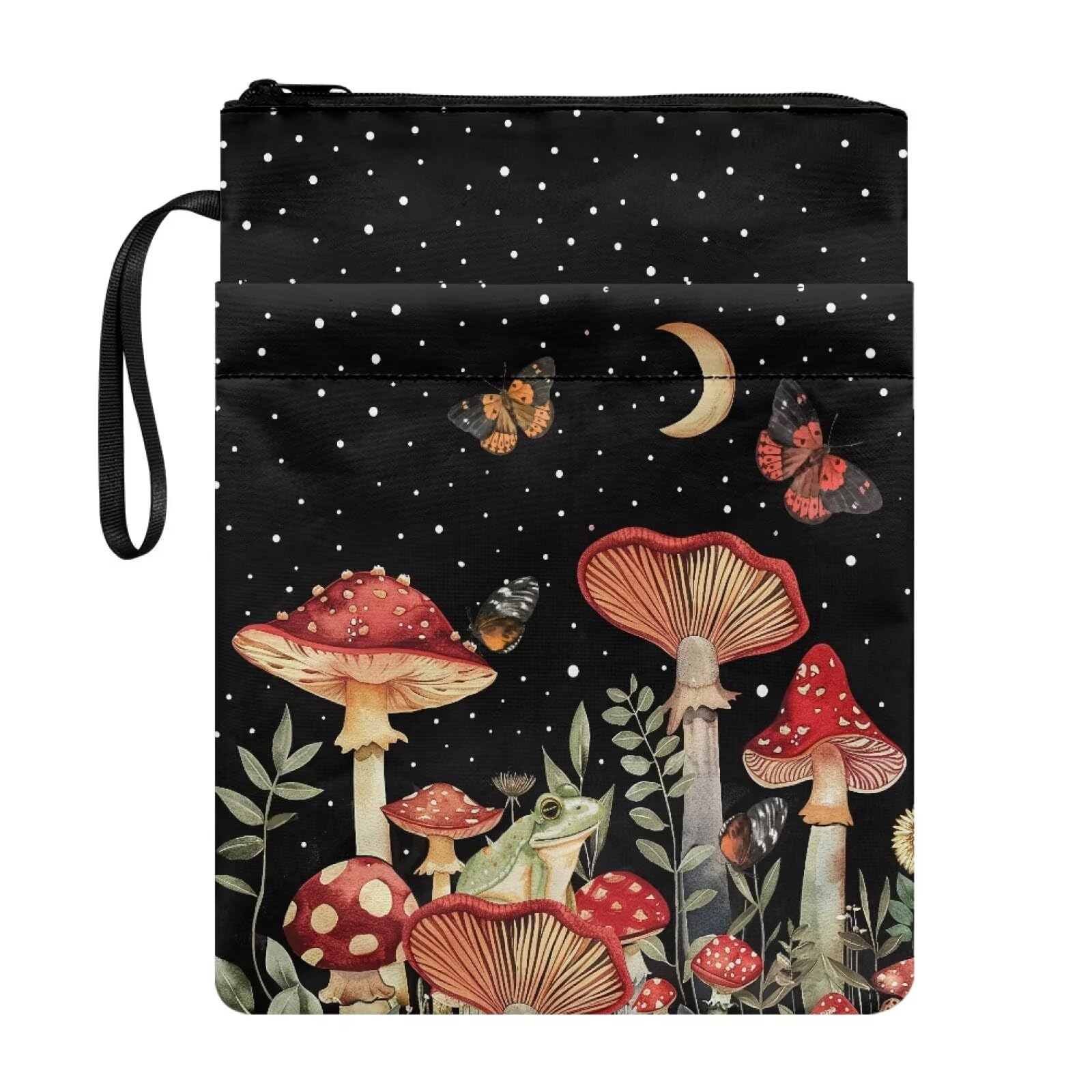 NETILGEN Book Sleeve Cover for Book Lovers Gifts, Book Sleeve with Zipper and Pen Holder Book Protector Paperback Book Cover for Teen Student Teacher, Mushroom Frog Butterfly — image 1
