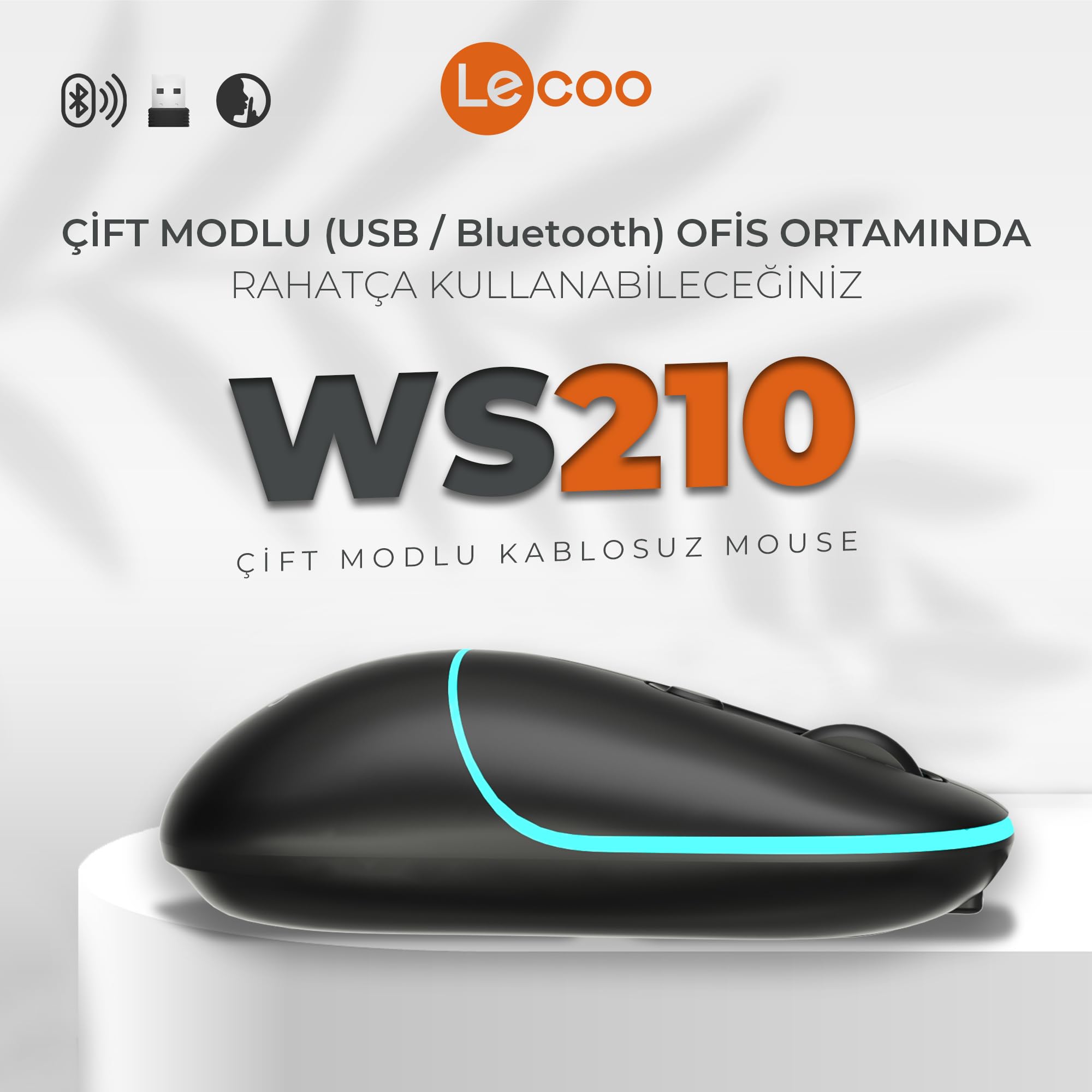 Lenovo lecoo WS210 Dual Mode RGB 2.4GHz WiFi+ Bluetooth per destrorsi e mancini compatibile con Windows, Linux e Mac 1600DPI 6 tasti di ricarica silenzioso compatto wireless mouse ottico nero