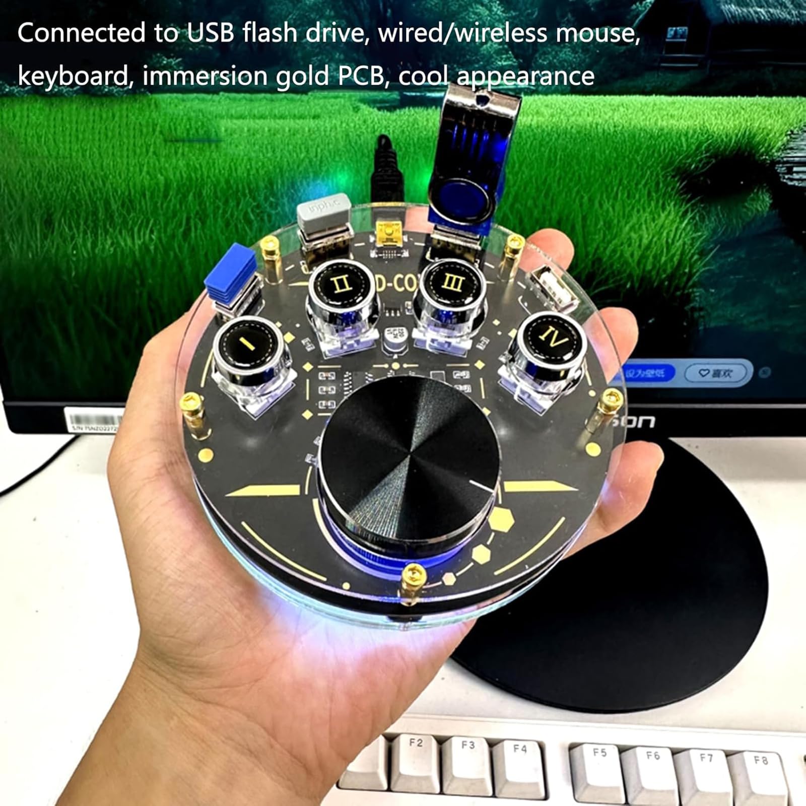 Docking Station USB, Hub USB Multifunzione Con 4 Tasti Di Scelta Rapida Programmabili, 3 Porte USB 2.0, 1 Porta Di Alimentazione USB E 24 Effetti Di Illuminazione RGB, Ideale Per Il Gaming In Studio