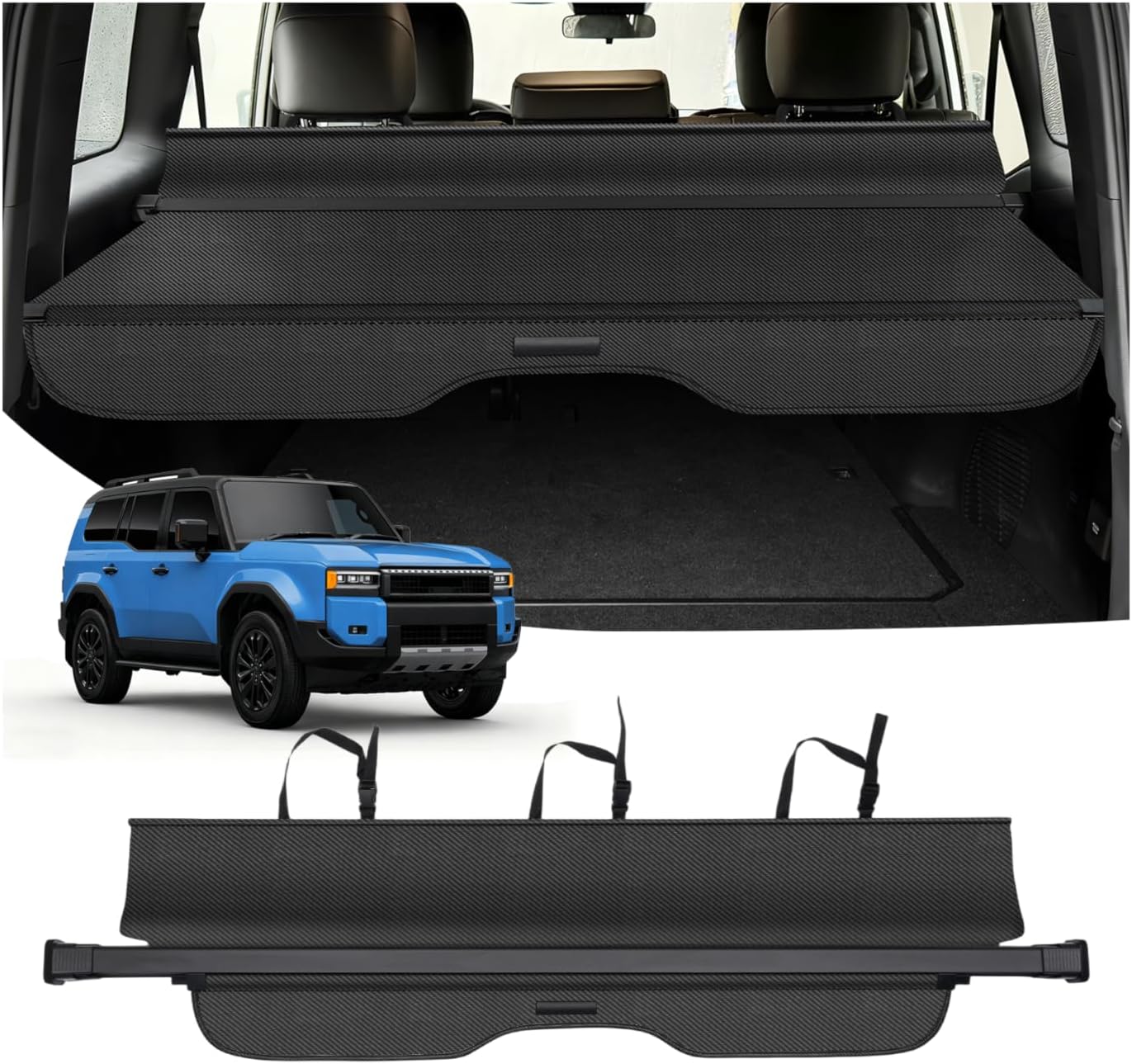 Powerty Cargo Cover for 2024 2025 Toyota Land Cruiser Prado LC250 J250/ Lexus GX550 Accessories Trunk Cover Retractable Trunk Shielding Shade Cargo Luggage Cover Black(Carbon Fiber Texture) Carbon Fiber | For | 2024-2025 | Pardo&Lexus GX