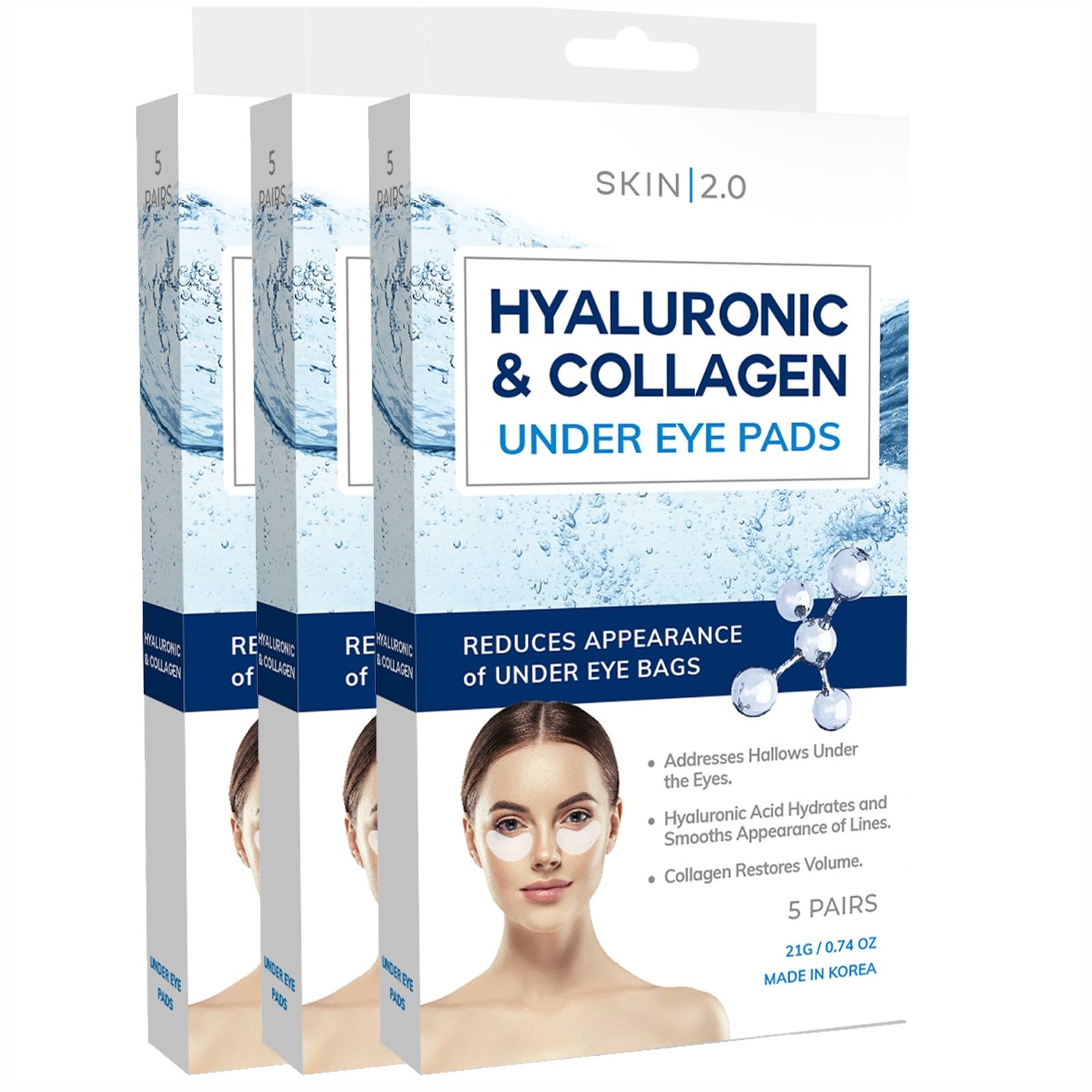 Skin 2.0 Hyaluronic Acid & Collagen Under Eye Patches - Dermatologist Tested, Hydrating, Reduces Bags & Wrinkles - Anti-Aging, Clean Beauty,
