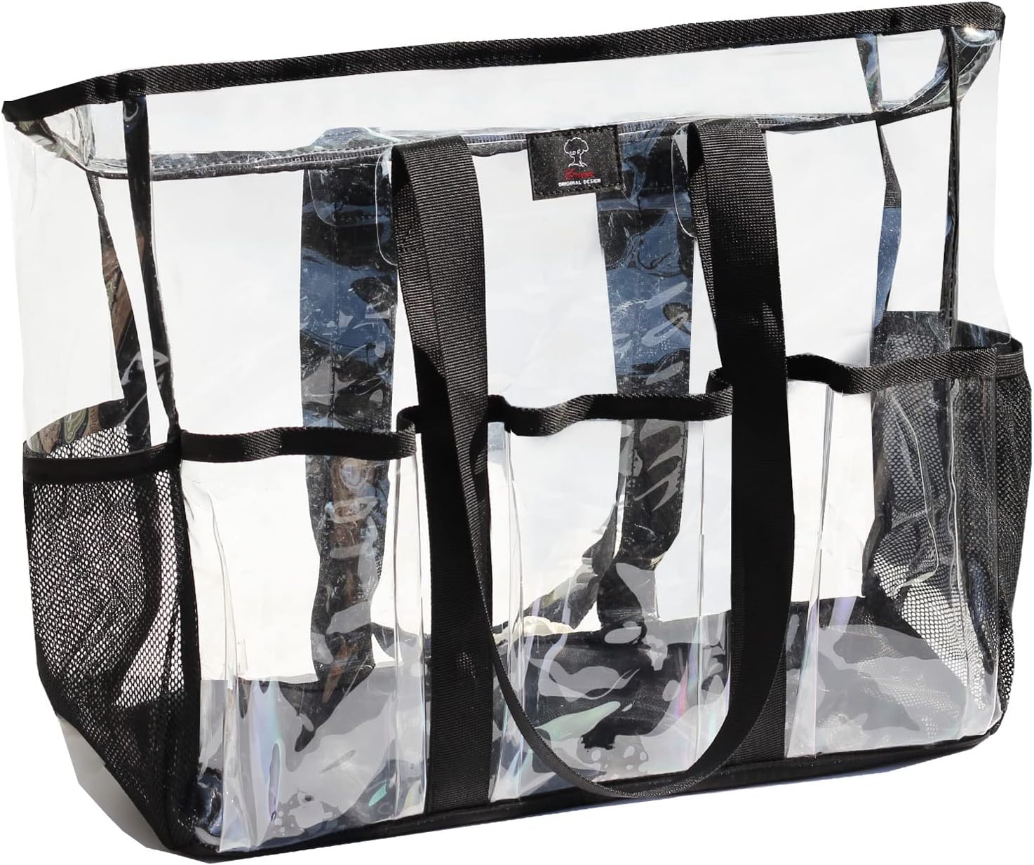 ESVANUtility Clear Tote Bag with 5 Exterior Pockets Stadium Approved Perfect Gifts for Work,Beach