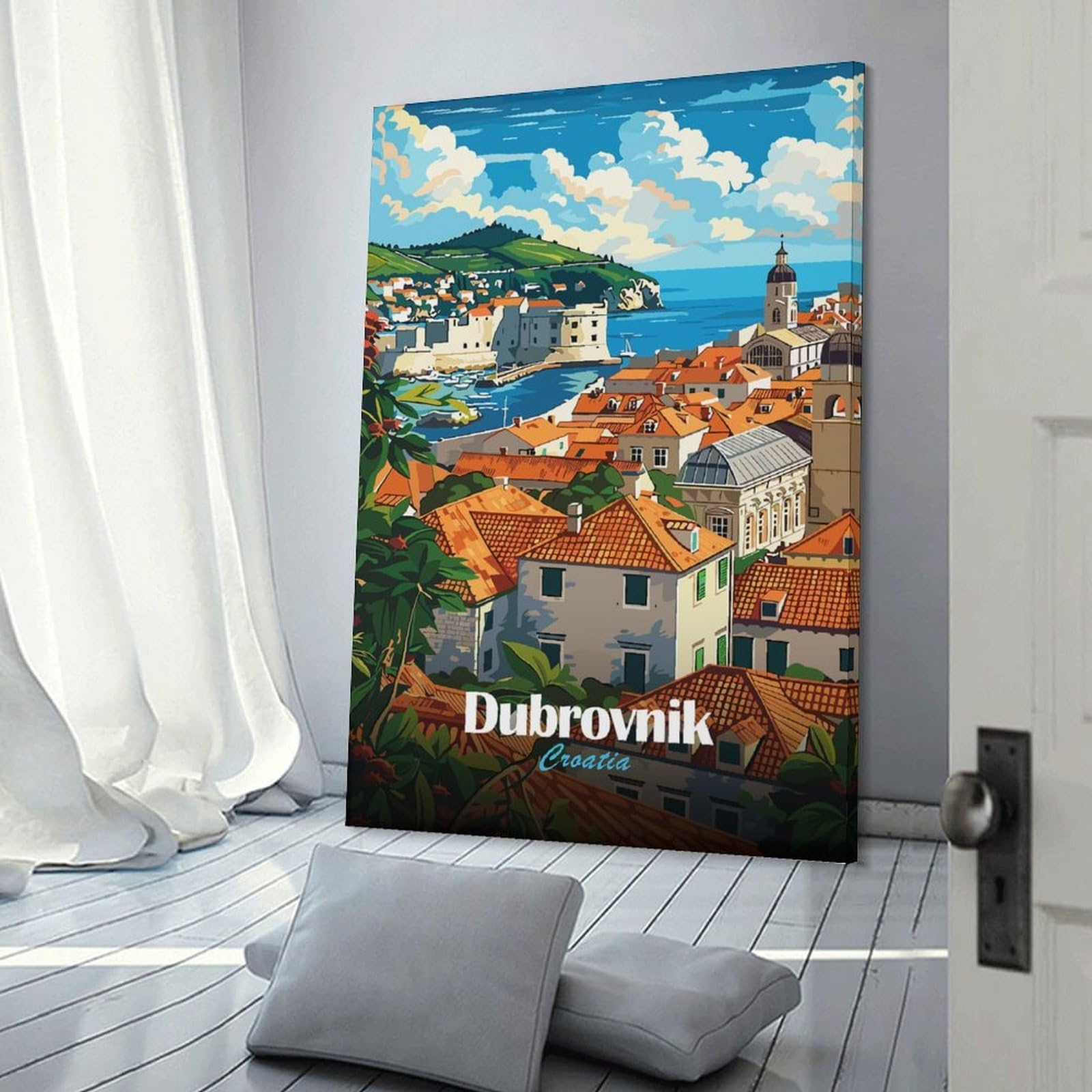 Junmoney Wall Art Print Dubrovnik, Croatia Travel, 24x36inch(60x90cm), for Bedrooms, Workspaces And Everyday Interiors, Stylish Home Artwork for Focal Walls
