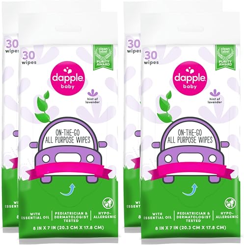 Dapple Baby All Purpose Wipes, Hint of Lavender, Plant Powered, Hypoallergenic, 30 Count (Pack of 4)