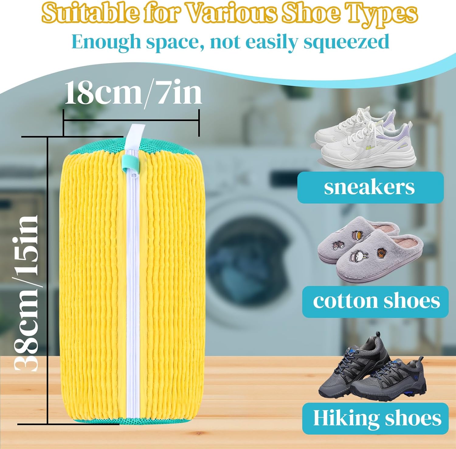 Sneaker Washing Machine Bag, 2Pack Reusable Laundry Shoe Bags for Washer & Dryer, Shoe Washing Bags for Cleaning Shoes & Sports Gear, Includes Zipper Design(Yellow） - Image 2