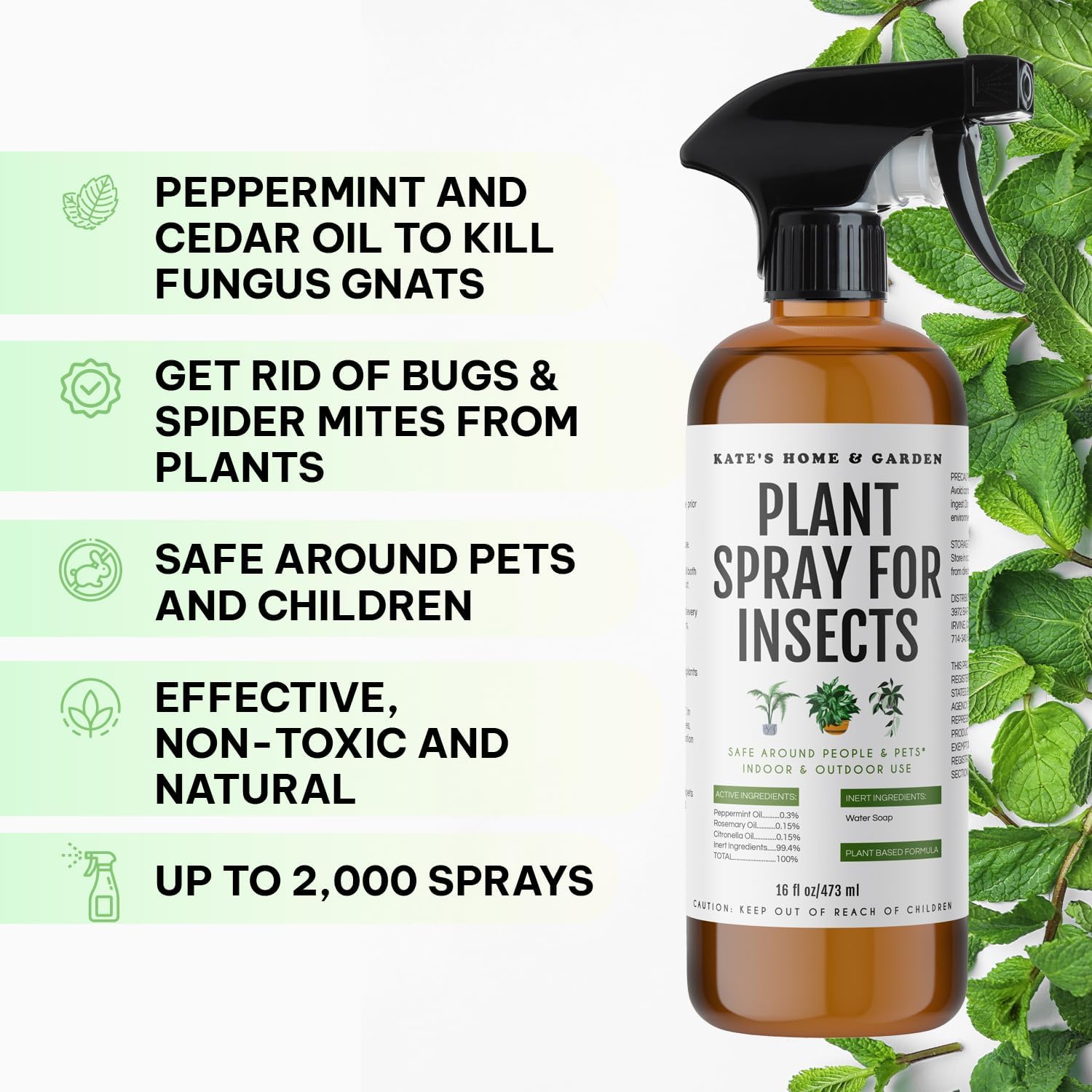 Kate's Home & Garden Plant Spray for Insects & Getting Rid of Gnats with 12 Sticky Traps. Fungus Gnat Killer & Bug Spray for Indoor Plants (16oz, Peppermint, Pet Safe, Non Toxic) - Image 2