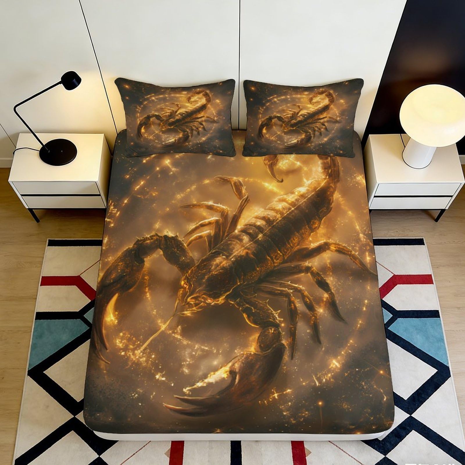 3D Printed Scorpion Fitted Sheet Microfiber Soft Durable Cosmic Nebula Mattress Cover for Bedroom Dormitory Guest Room Bed Protection 180x200x25cm