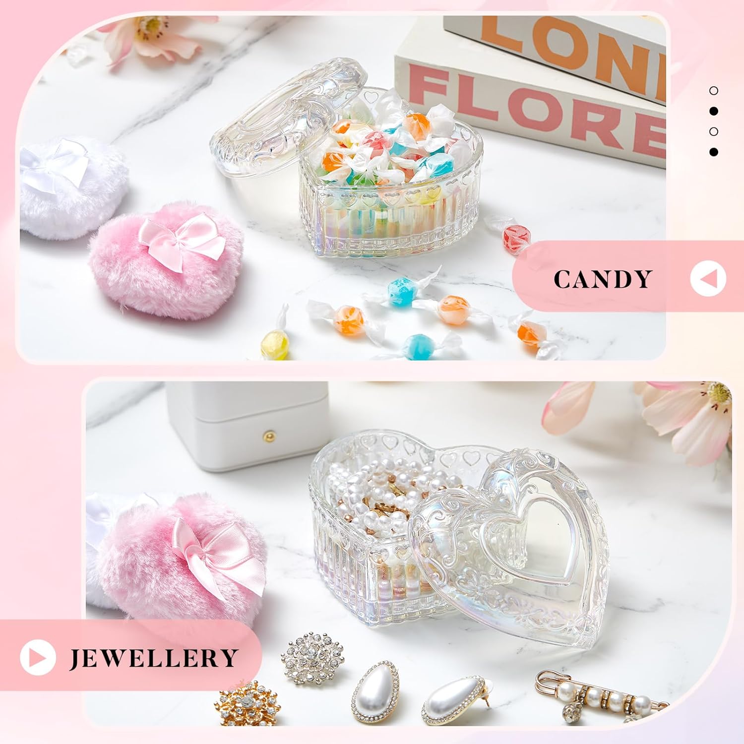 Tioncy 3 Pcs Large Body Powder Puff and Container Valentine's Day gift Powder Container with Puff Crystal Case Soft Washable Reusable Velour Face Body Glitter Wet Dry Makeup(Heart,Glitter) - Image 4