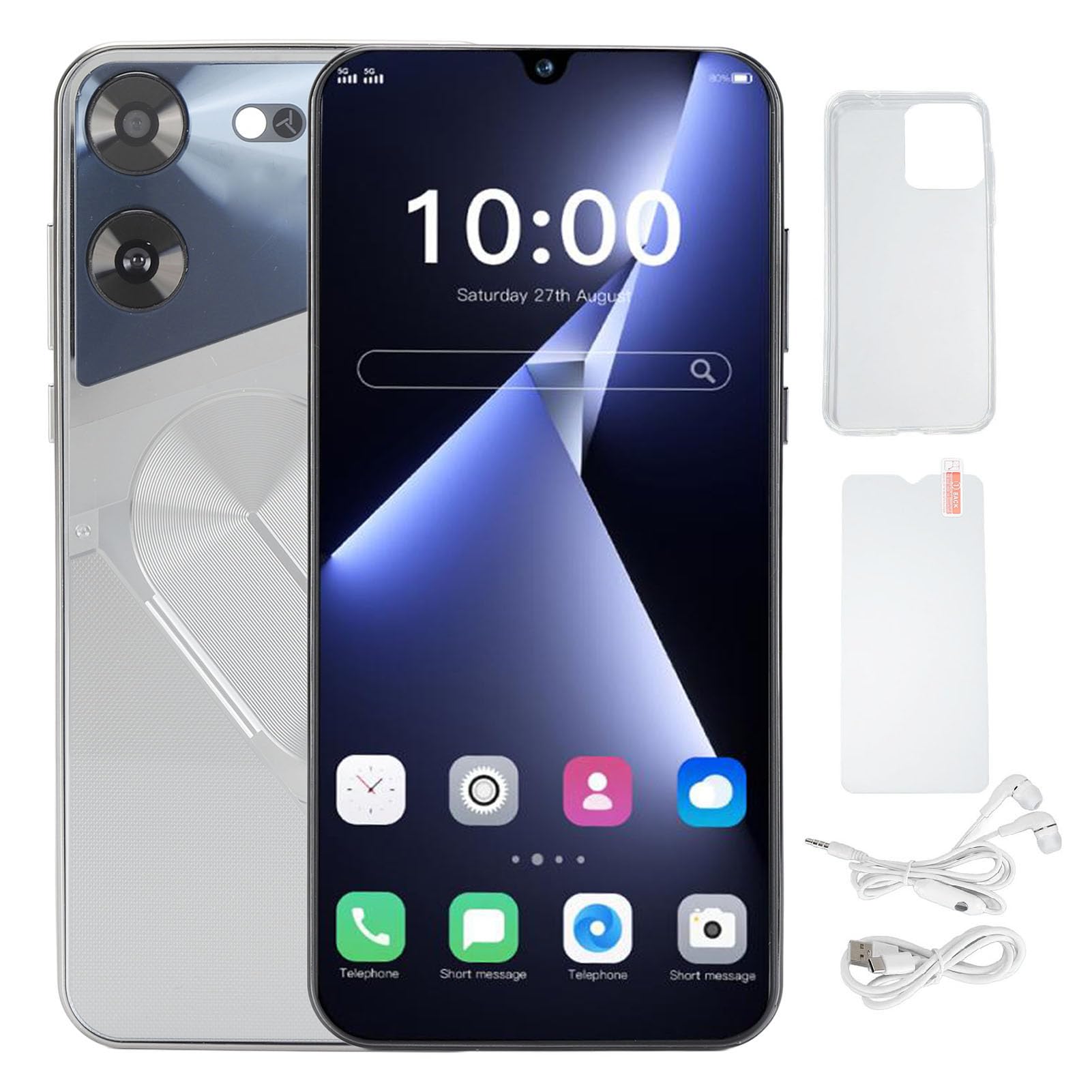 Sxhlseller Smartphone HD Ultrasottile da 6,49 Pollici, 6 GB di RAM, 64 GB di ROM, Telefono Cellulare Dual Standby per gli Utenti (SILVER)