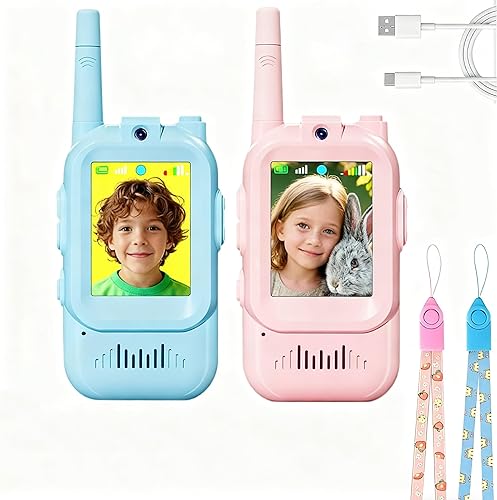 Miniatura 1 de Walkie Talkies de video para niños, Walkies talkies de mano para niños, paquete de 2 porteros de video recargable, juguetes para interiores y