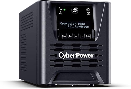 Vista 34 de CyberPower, torre pequeña de suministro ininterrumpido de energía con LCD, onda senoidal, aplicación inteligente 1500VA Negro