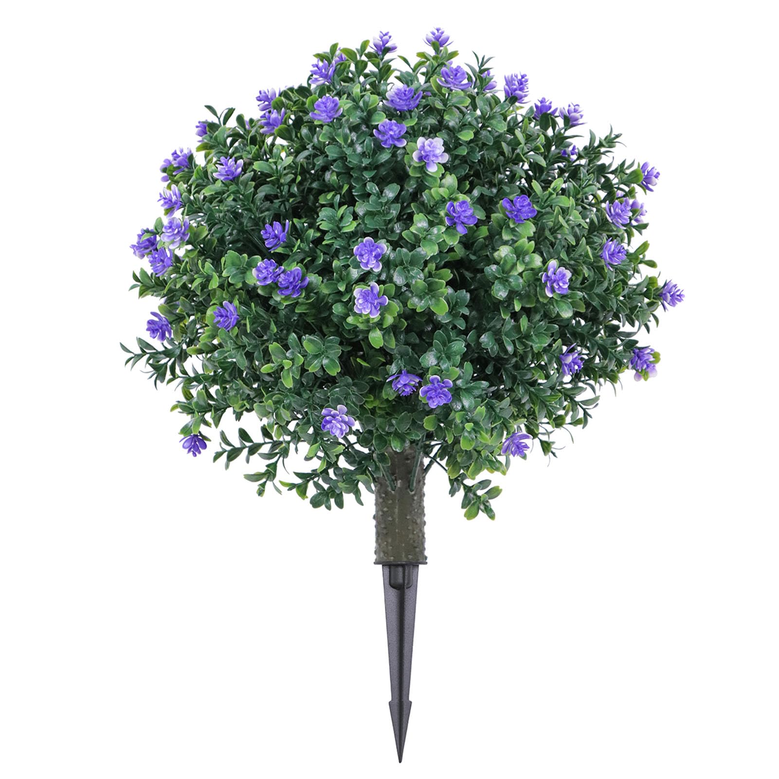 Tnfeeon Albero a Sfera Artificiale per Topiaria, Piante Finte in PE in Pollici PE con Fiori Blu e Picchetto, Arbusto Verde Finto Resistente Ai Raggi per Portico, Giardino e Decorazioni per Esterni