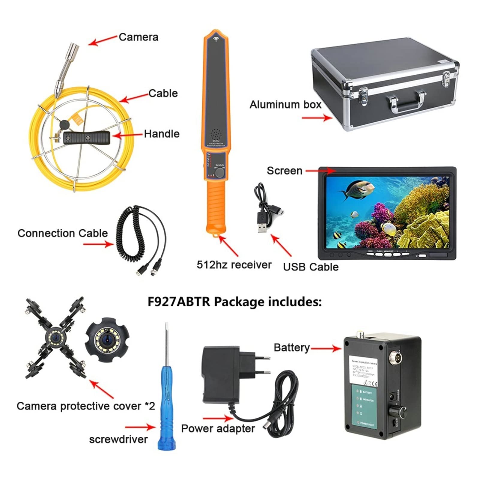 Boroskop, kamera endoskopowa 7 "Monitor Kamera wideo rury kanalizacyjnej z automatycznym samopoziomowaniem 51 2Hz. Lokalizator rur 2. 2mm IP68 HD 1000TVL Kamera 1. 2 Sztuk LED. Łatwa nawigacja (Size