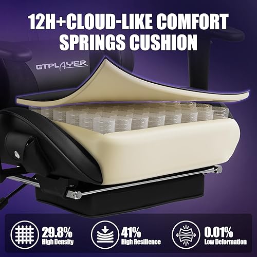 Miniatura 5 de GTPLAYER Silla de juegos con altavoces, sillas de videojuegos con reposapiés para adultos, silla reclinable ergonómica para computadora de PC (negro)