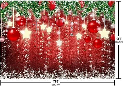 Miniatura 5 de Telón de fondo rojo de Navidad de 7 x 5 pies para fotografía, estrellas brillantes de invierno, campana, estrellas brillantes, decoración de fiesta,