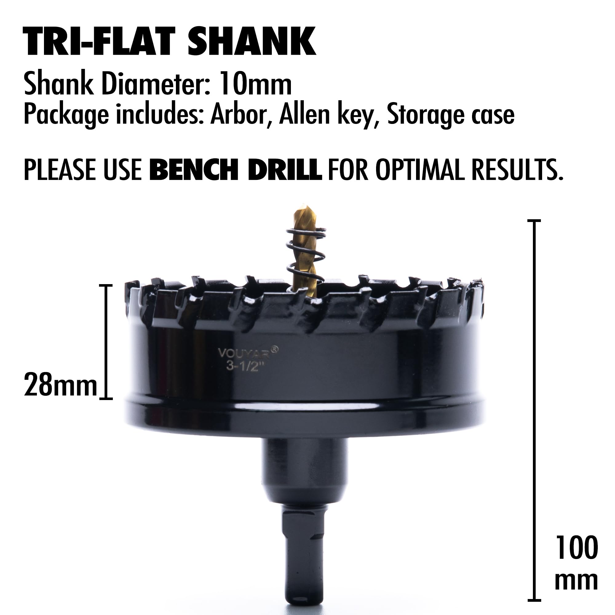 Broca de sierra perforadora con punta de carburo de tungsteno para metal duro, cortador de agujeros de 3.5 pulgadas para chapa, acero inoxidable, hierro, madera, plástico, 88.9 mm
