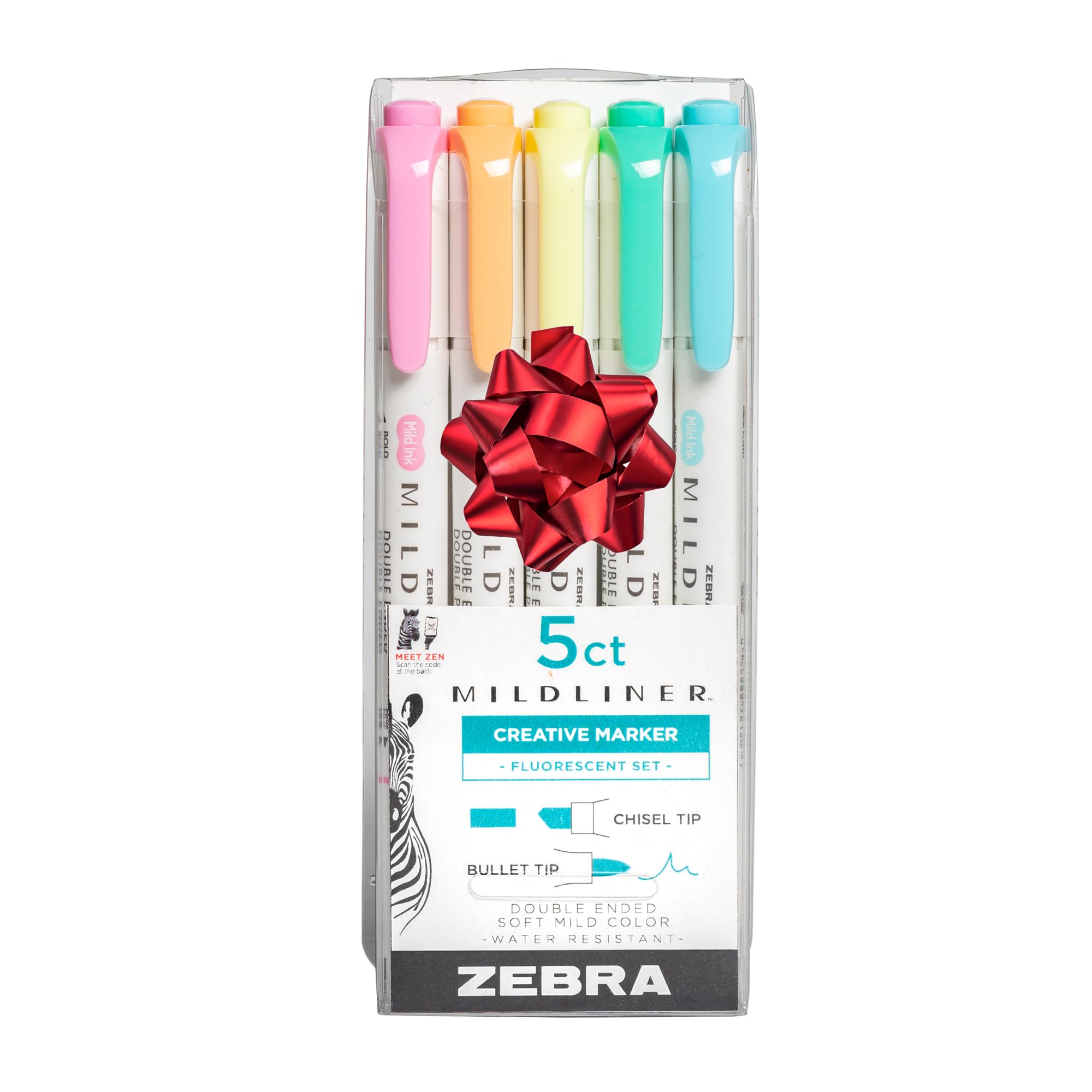 Zebra Pen Mildliner Dual-Tip Highlighter Marker Set, Broad and Fine Point Tips, No Bleed, Ideal for Bible Highlighting and Giftable Art Supplies, Assorted Fluorescent Ink Colors, 5-Pack (78105)