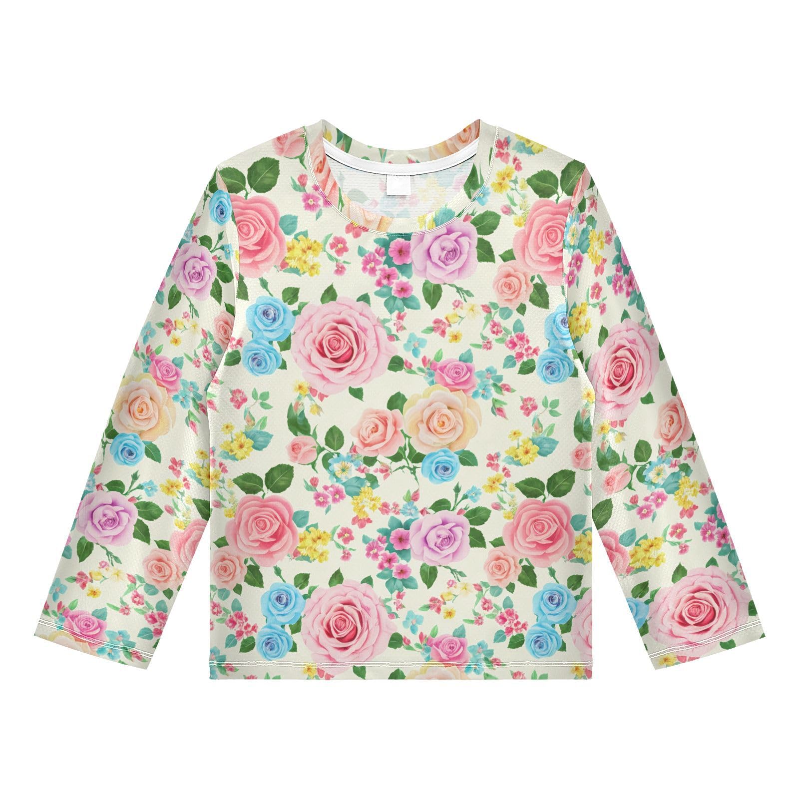Rose Blossom Floral Beige Boy's Rash Guard Swim Shirt Long Sleeve Sun Shirt for Kids Toddler UPF50+ 3T