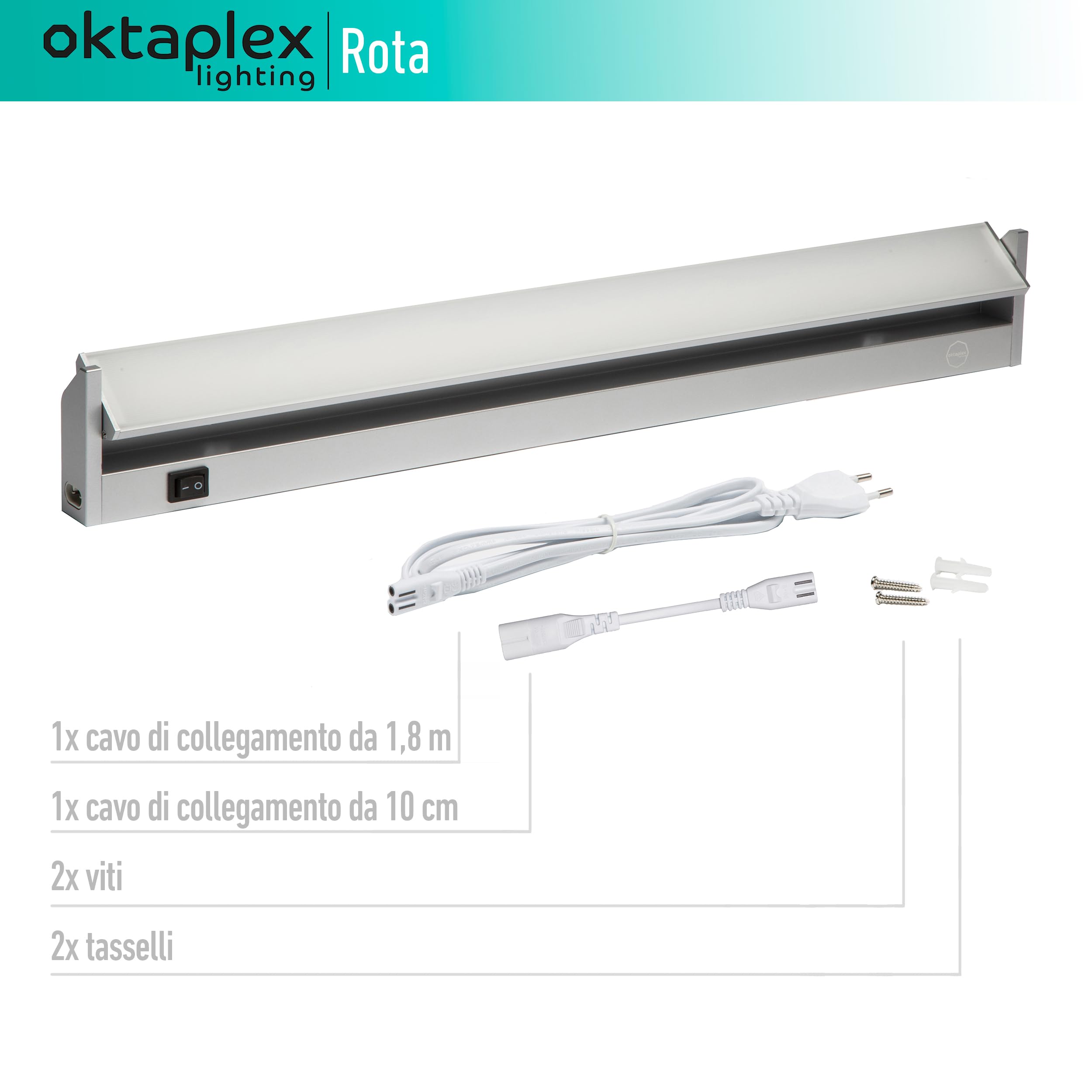 Oktaplex illuminazione Luce sottopensile cucina LED Alu 15W 230 V bianco neutro 4000K 90cm Luce sottopensile orientabile Rota 1200 lm Striscia luminosa LED con interruttore