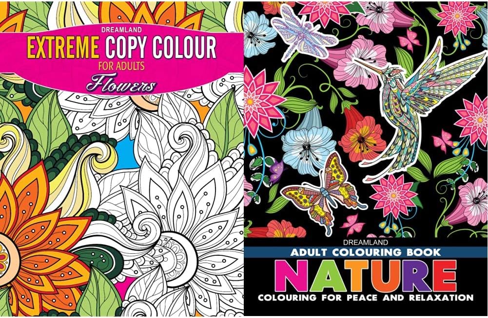 Extreme Copy Colour - Flowers + Nature - Adult Colouring Book for Peace & Relaxation (Set of 2 Books)