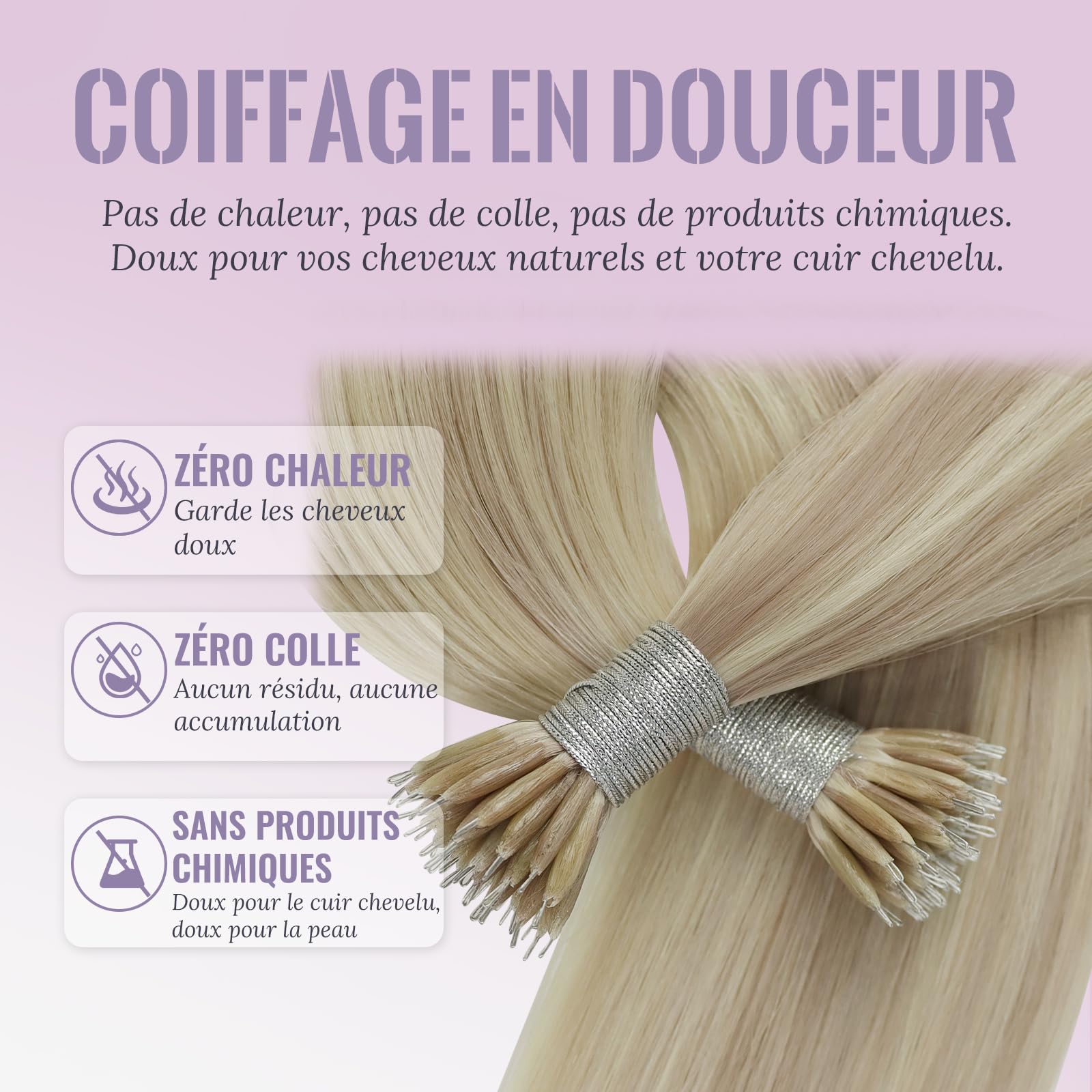 Fshine Extension Cheveux Naturel Nano Ring 50 g 50 cm, Extension Cheveux