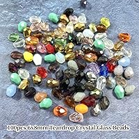 Vista 2 de 100 piezas Cuentas de cristal facetadas con forma de lágrima, 6x8 mm, con orificio vertical, cuentas espaciadoras de cristal para pulseras
