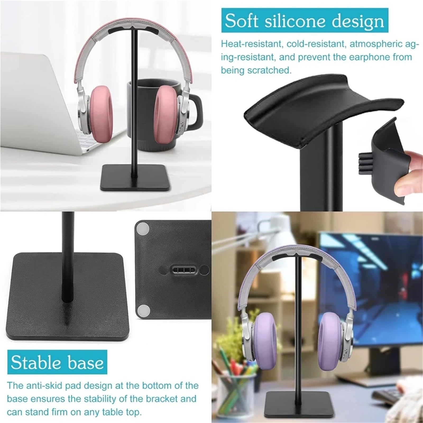 Supporto per Cuffie Supporto for Cuffie da 2 Pezzi Supporto for Cuffie Universale in Alluminio in Metallo Supporto for Cuffie in Alluminio per Cuffie(Black)