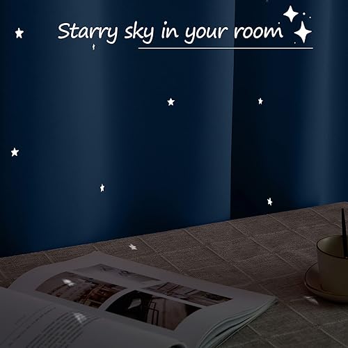 Miniatura 6 de NICETOWN Cortinas para niños con estrellas recortadas, 2 paneles de cortinas opacas para aislamiento térmico y reducción de ruido para Acción de