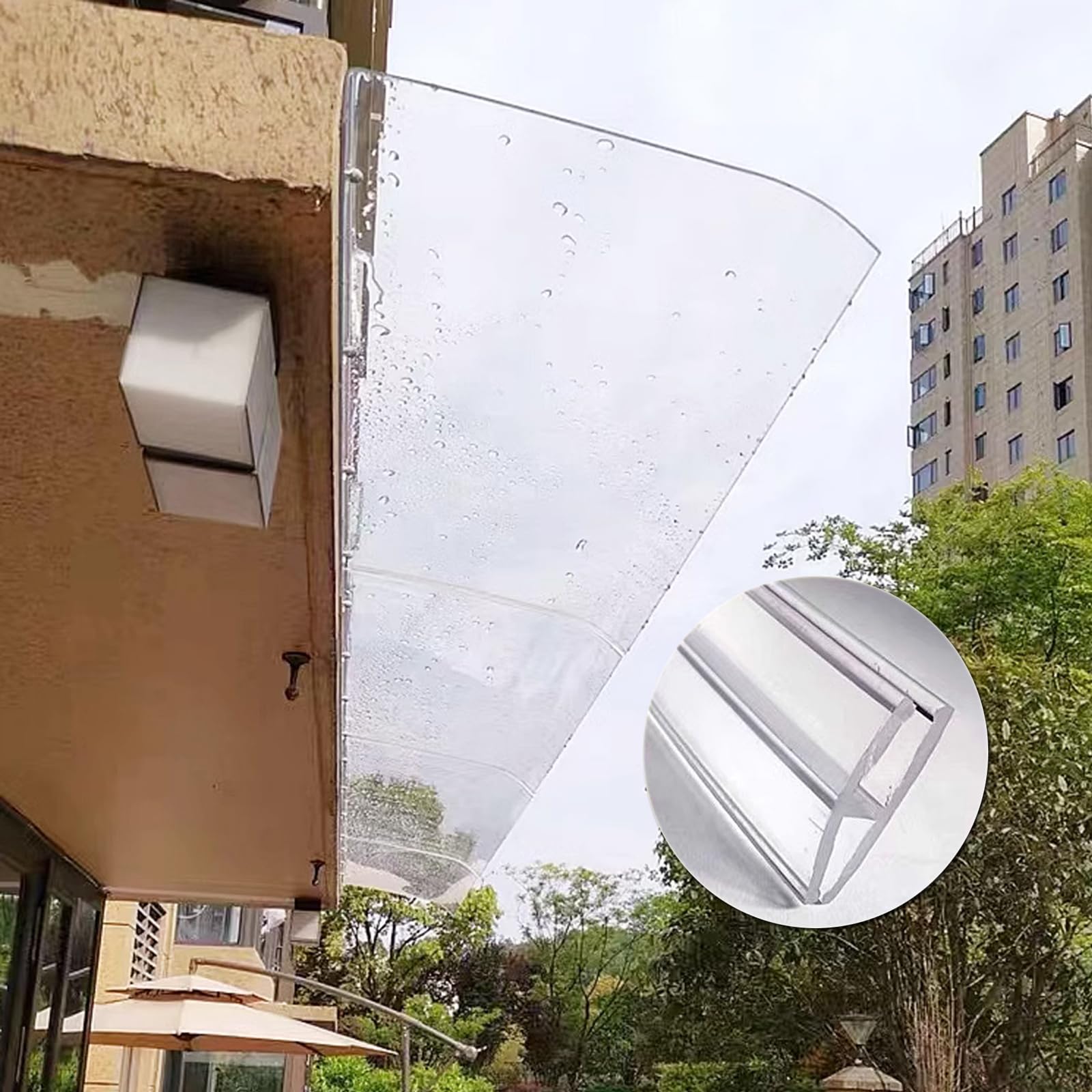 Marquesina para Puertas Invisible,Tejadillo de Protección Transparentes,Toldo para Puerta de Policarbonato,Tejadillo Puerta,Toldo Cubierta de Porche,para Lluvia y Nieve (40x210cm/16 x83)